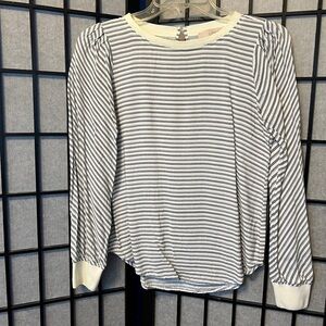 LOFT Navy and White Striped Long Sleeve Top